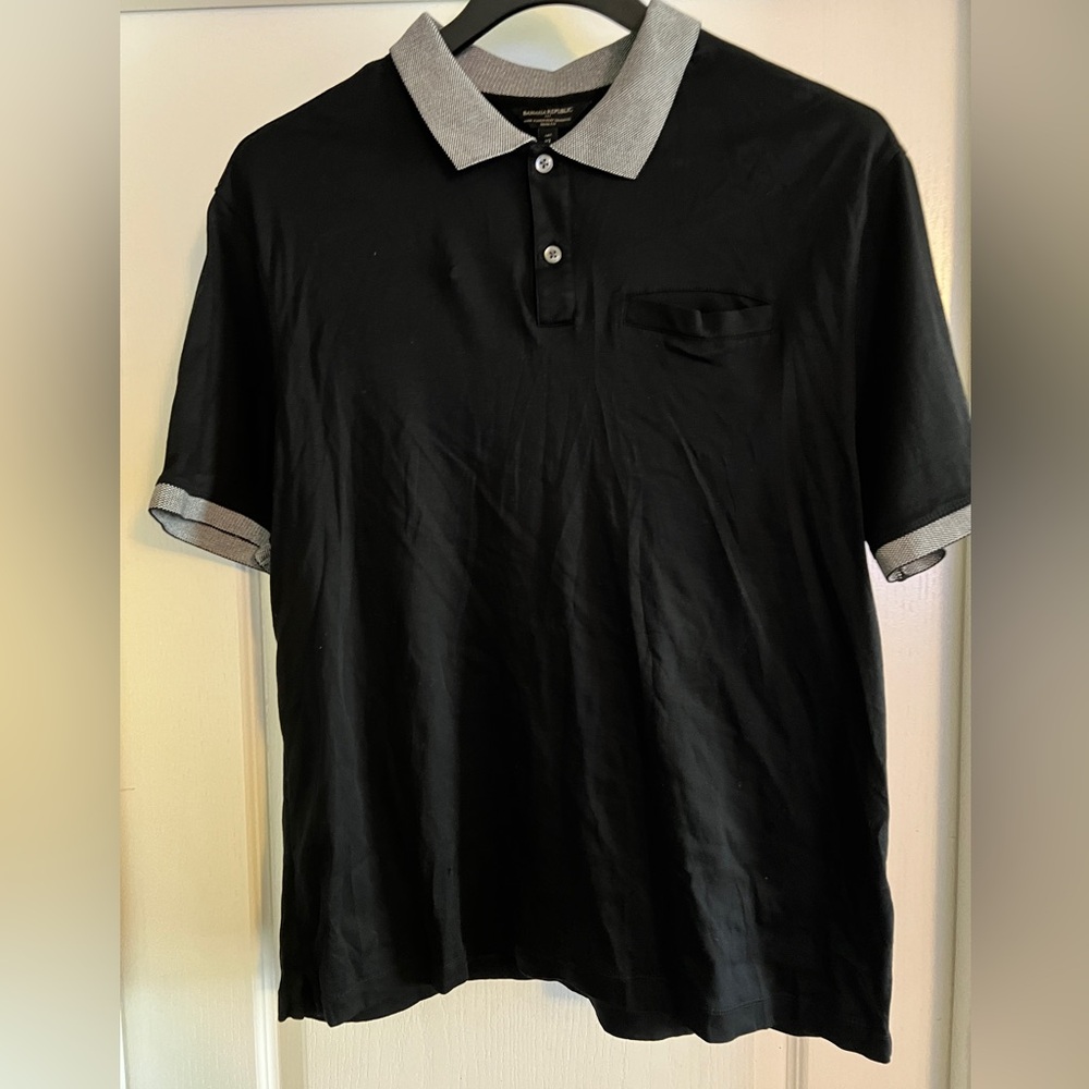 Banana Republic Black Polo Shirt with black/white trim Accents size XLT